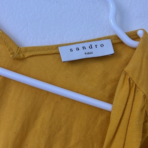 Sandro Paris Tamara Linen Asymmetric Cutout Gathered Twill Yellow Dress Size 34 - Picture 6 of 13